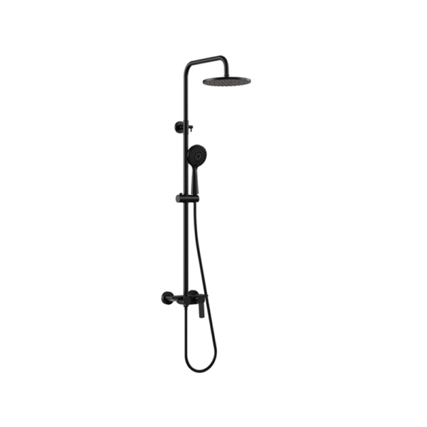 Colonne de douche avec mitigeur noir Robimed – système 3 en 1 en laiton finition noir mat, tête pluie ronde et douchette main