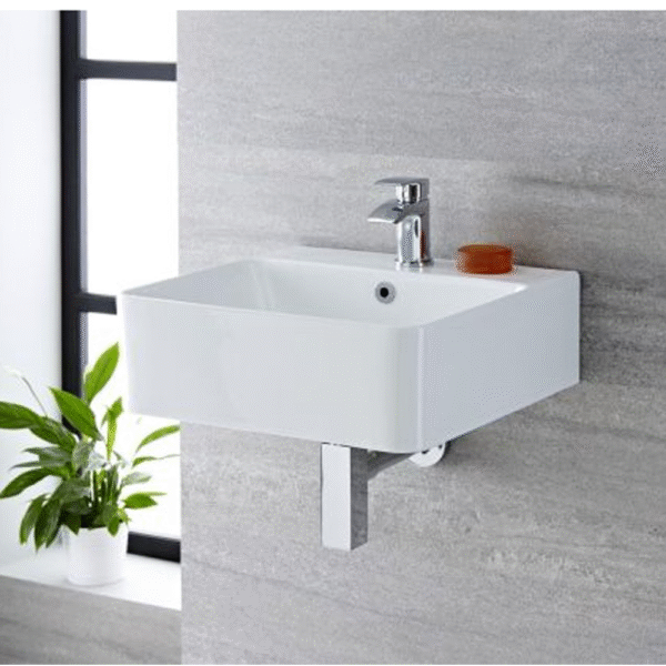 Lavabo suspendu carré blanc Tesso 53x45 cm céramique vitrifiée salle de bain moderne