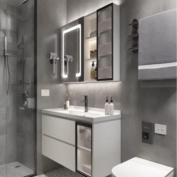 Lavabo meuble 80cm Esvit 2080 blanc avec rangement pour salle de bain moderne