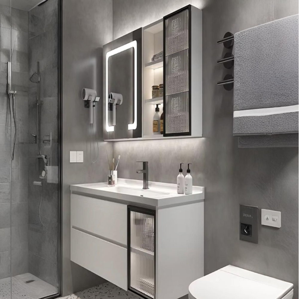 Lavabo meuble 80cm Esvit 2080 blanc avec rangement pour salle de bain moderne