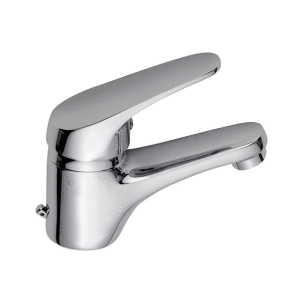 Mitigeur lavabo Alyomed Al8801 noir mat professionnel avec flexibles, vue en perspective, finition chromée noire