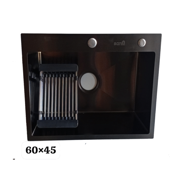 évier inox 60x45 avec mitigeur noir - Évier inox 60x45 avec mitigeur noir Sanili pour cuisine moderne