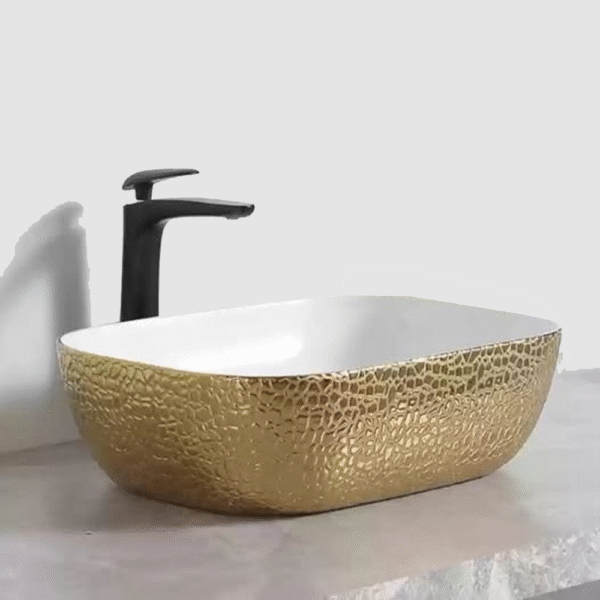 Vasque rectangle à poser Anka blanc doré 505x405x140mm design moderne