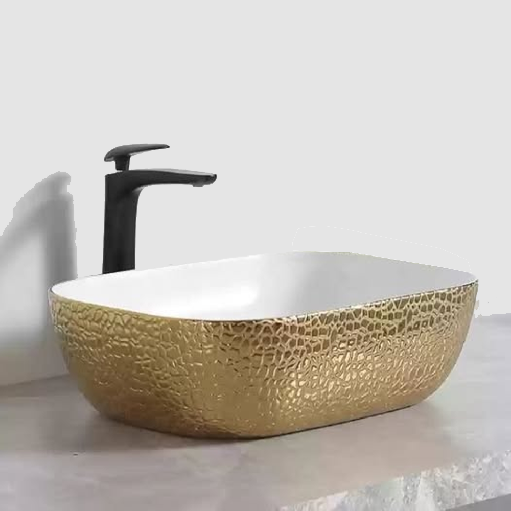 Vasque rectangle à poser Anka blanc doré 505x405x140mm design moderne