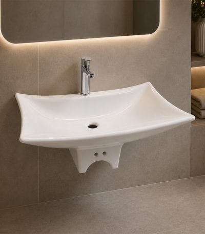 Vasque blanc 565 x 420 mm design épuré pour salle de bains contemporaine, CERASANI Salé