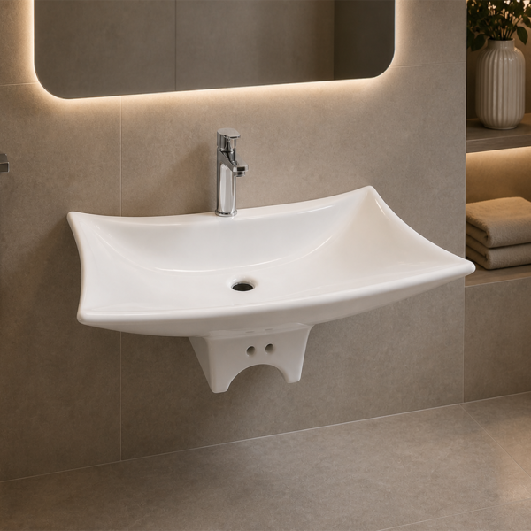 Vasque blanc 565 x 420 mm design épuré pour salle de bains contemporaine, CERASANI Salé