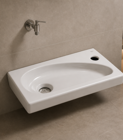 Vasque blanche 44 cm - Vasque blanche 44 9423 en céramique professionnelle – référence sanitaire CERASANI Salé Rabat