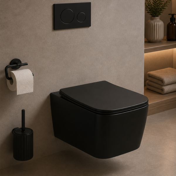 Bidet suspendu Serena noir premium avec finition mat résistante aux traces, design moderne pour salle de bain
