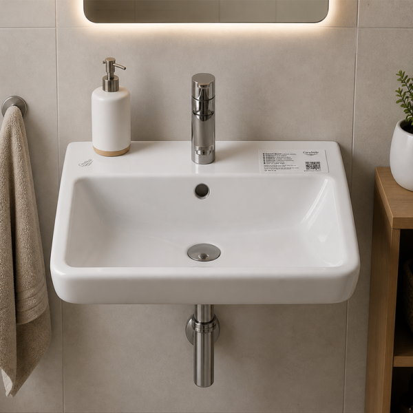 Lave main Turkuaz 28 x 37 cm – lavabo compact blanc professionnel pour salle de bain et sanitaire