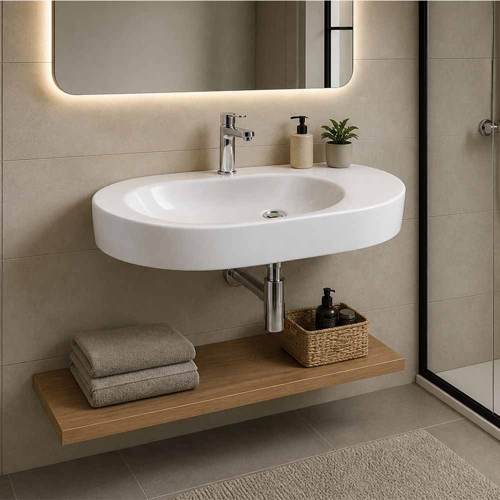 Vasque 65x40 blanc Diamond Va-901 vue de face pour salle de bains professionnelle