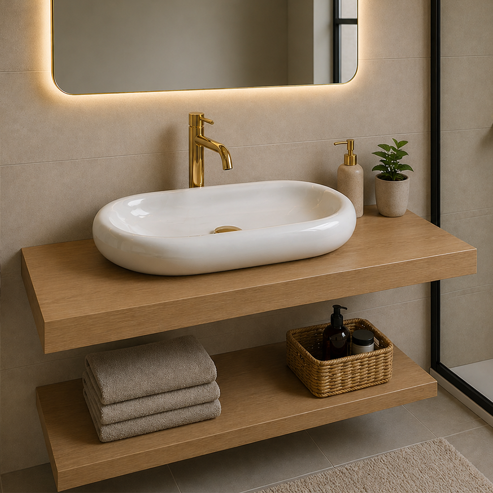 Vasque à poser oval blanc brillant - Vasque à poser oval Iris blanc brillant — design épuré pour salle de bains moderne, finition brillante immaculée