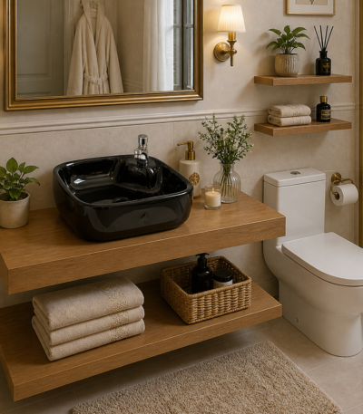 Vasque noir Opera design professionnel sanitaire — finition noire mate premium pour salle de bain moderne