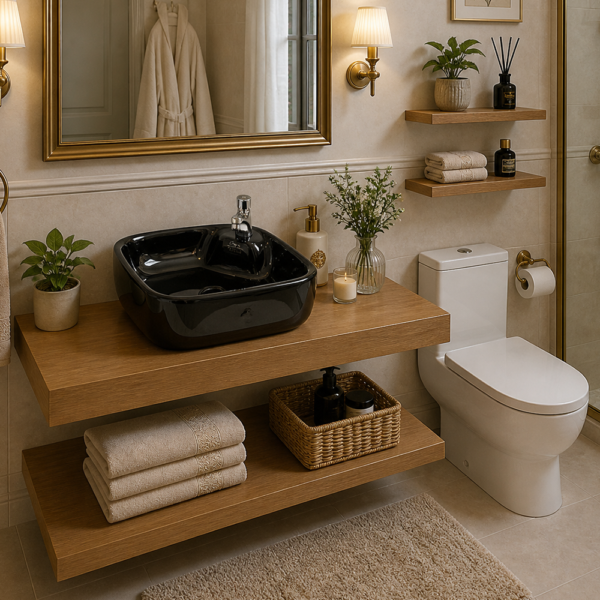 Vasque noir Opera design professionnel sanitaire — finition noire mate premium pour salle de bain moderne