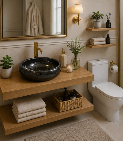 Vasque ronde noire 100 cm CBK design épuré pour salle de bains