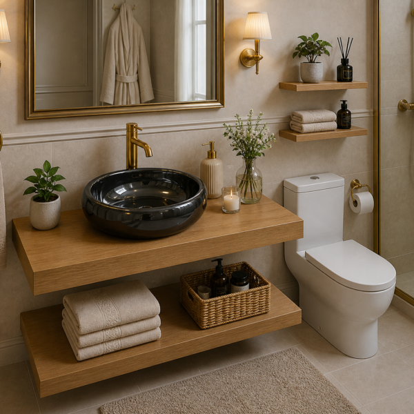 Vasque ronde noire 100 cm CBK design épuré pour salle de bains