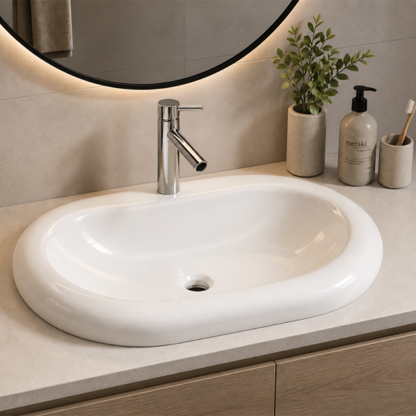 Vasque ronde 8286 en céramique blanche brillante pour salle de bain, produit CERASANI Salé