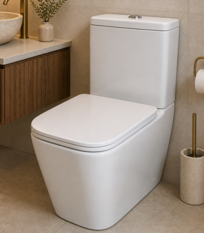 WC complet Aqua Spin carré 67a8gw blanc design moderne, bidet à poser professionnel avec chasse d'eau