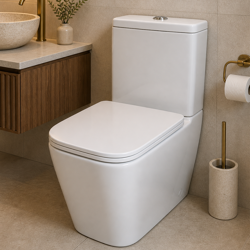 WC complet Aqua Spin carré 67a8gw blanc design moderne, bidet à poser professionnel avec chasse d'eau