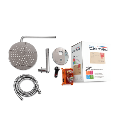 Kit de douche encastré chrome rond Clemed CLS05R avec mitigeur thermostatique et tête ronde 20 cm pour salle de bain moderne