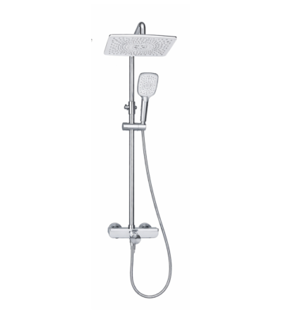 Colonne de douche avec mitigeur - Colonne de douche R60026 Robimed avec mitigeur carré chromé brillant pour salle de bain moderne