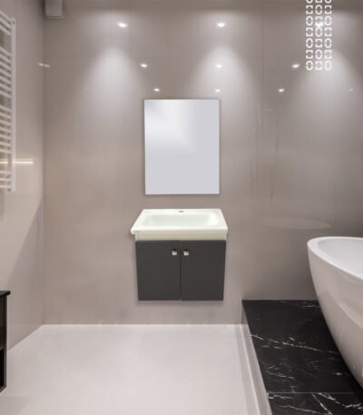 Meuble salle de bain INMAA 50x36 - Meuble mural INMAA 50x36 cm finition gris brillant pour salle de bain, installation murale compacte