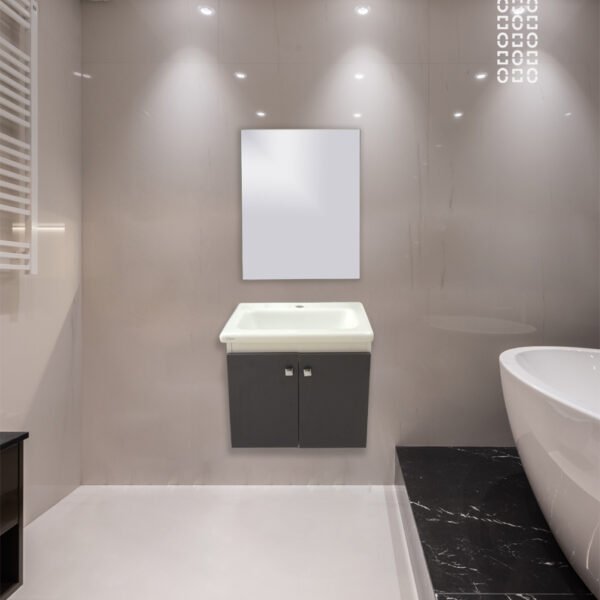 Meuble salle de bain INMAA 50x36 - Meuble mural INMAA 50x36 cm finition gris brillant pour salle de bain, installation murale compacte