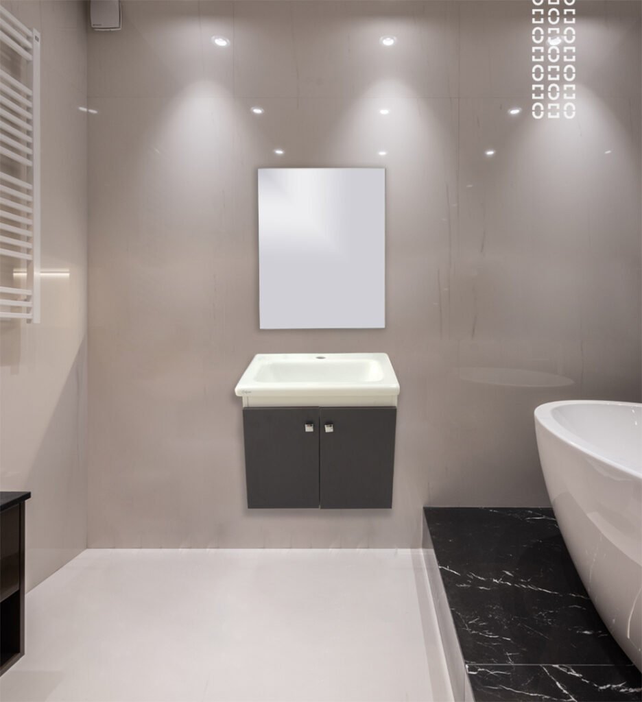 Meuble salle de bain INMAA 50x36 - Meuble mural INMAA 50x36 cm finition gris brillant pour salle de bain, installation murale compacte