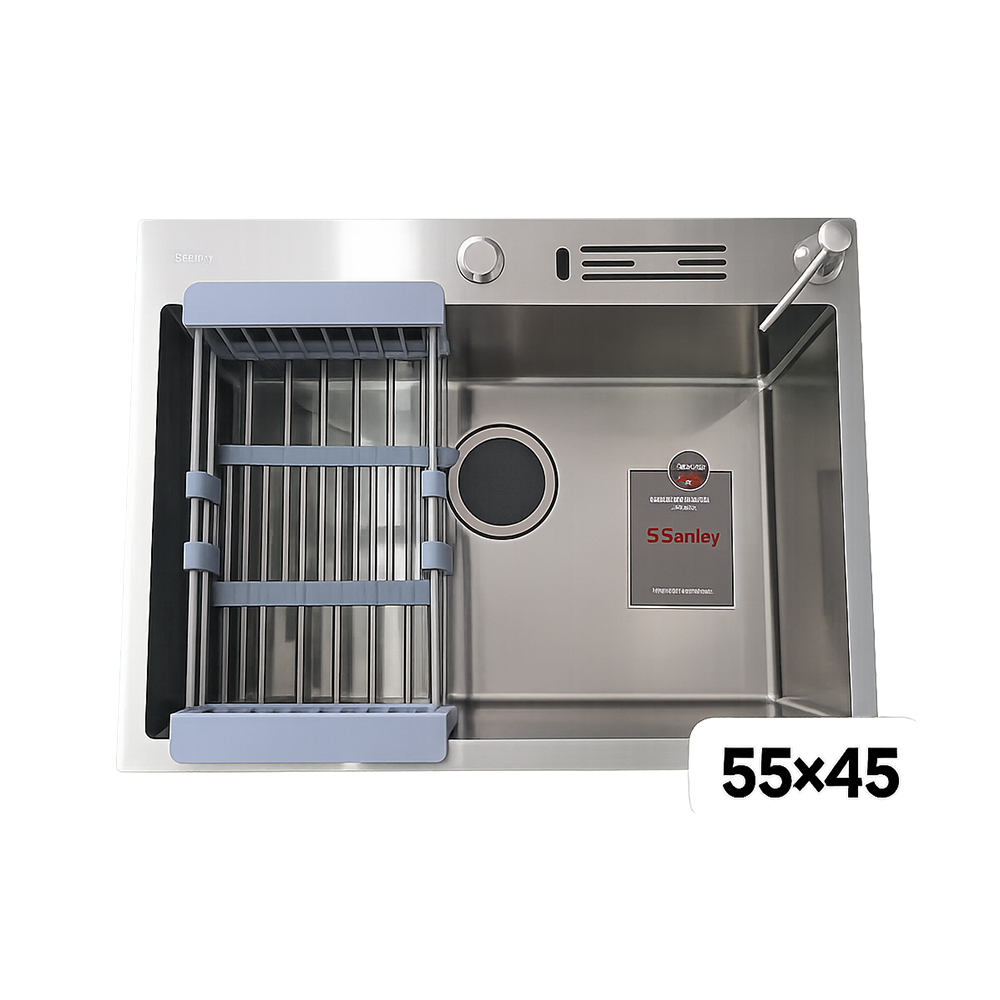 évier satiné 55 x 45 Sanivy - Évier satiné 55 x 45 cm Sanivy avec trou pré-percé — design discret acier inoxydable