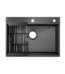 évier encastré 60 X 45 noir avec mitigeur - Évier encastré 60 X 45 noir avec mitigeur noir Bsim – vue de dessus et profil d'installation, acier inoxydable