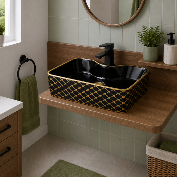 Vasque à poser carrée noir gold 480x370 Anka — design premium