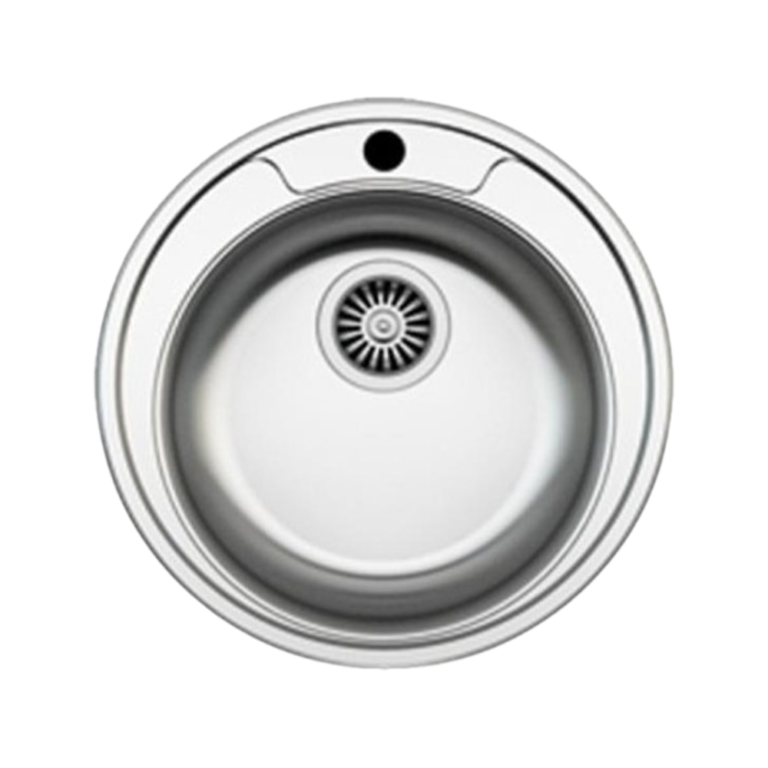 Evier rond Inka 48x48 compact gris pour cuisine moderne, installation encastrée, dimensions précises, robustesse garantie
