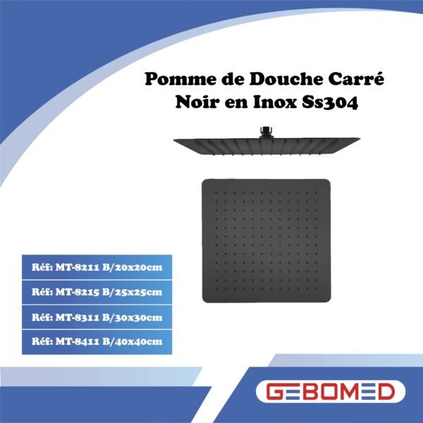 Pomme De Douche Carrée Noire Gebomed